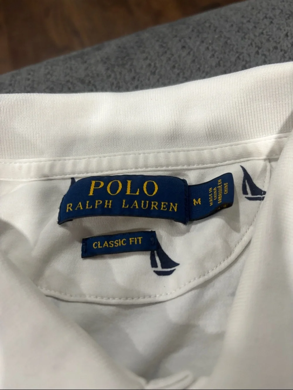 Ralph Lauren White Polo with Navy Sailboat Print